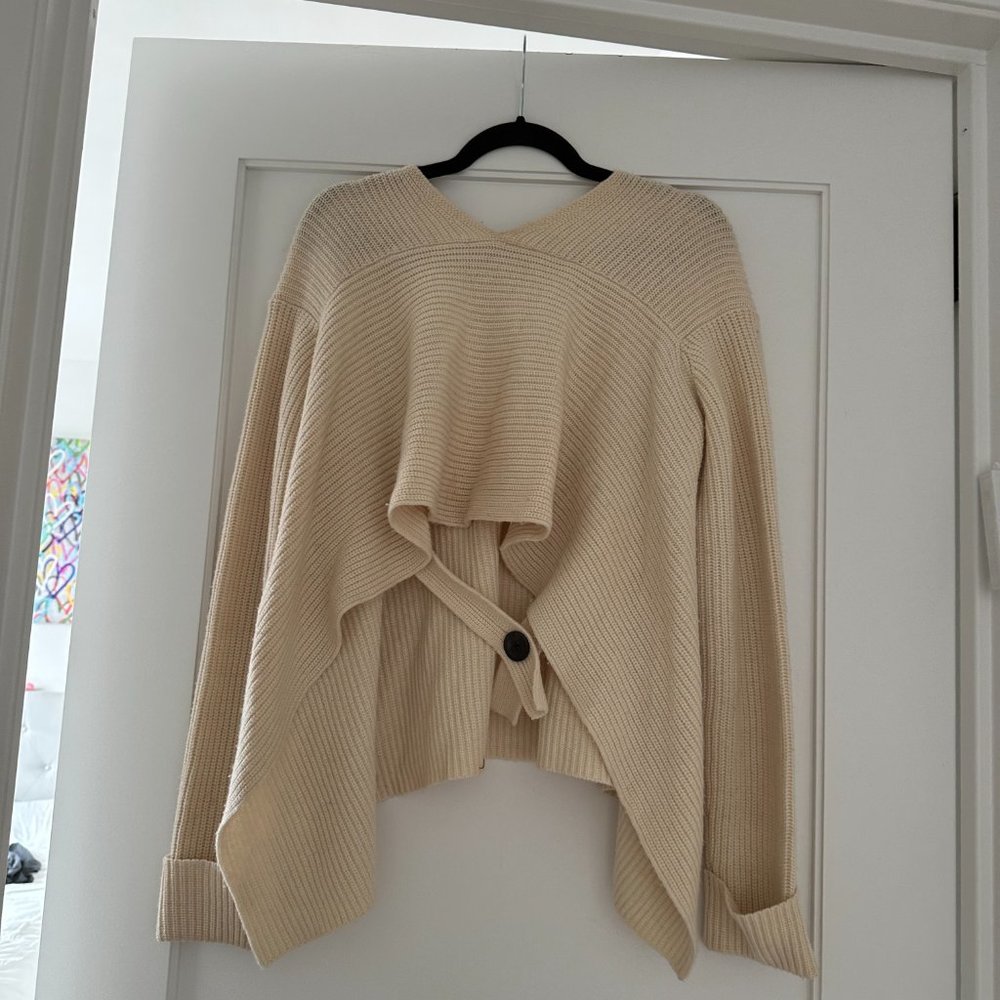3.1 Phillip Lim Oversized Knit Sweater Tan Cropped Cut-out Back w/ String - Picture 6 of 11